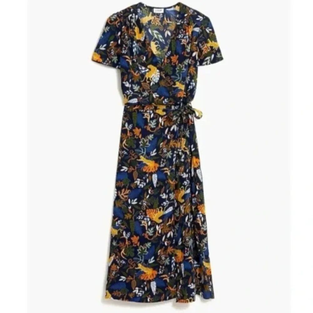 Like New! J Crew Dress Midi Cheetah Jungle Cat Leopard Novelty Print True Wrap 0